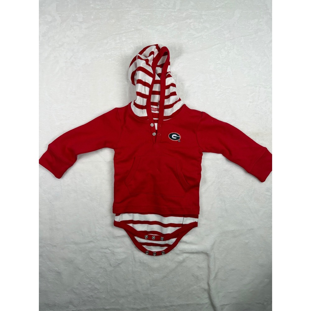 Two Feet Ahead Georgia Bulldogs Hooded Bodysuit 6M Red NCAA Striped Baby Boys